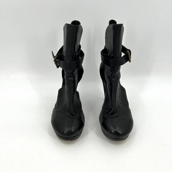 JEFFREY CAMPBELL Black Leather Platform Ankle Strap Booties Heels Shoes Size 9 - Picture 3 of 11